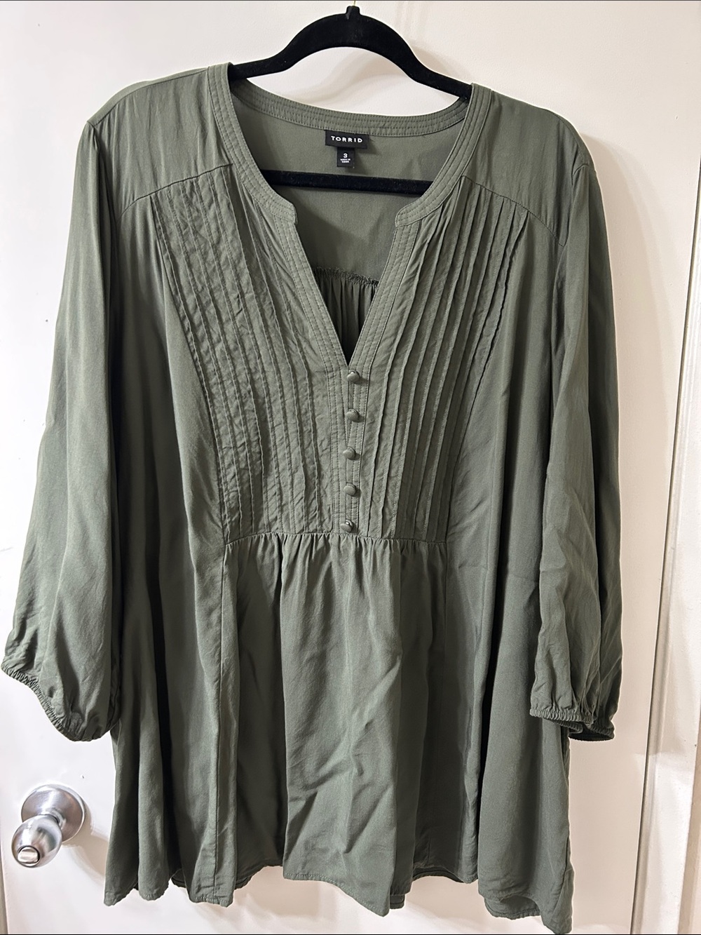 torrid Olive Green Pintuck Peasant Blouse